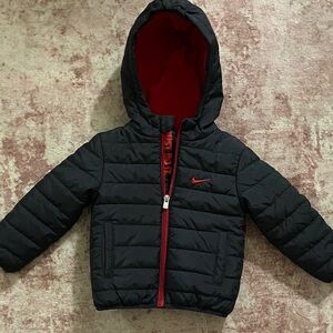 Nike Kids Black Puffer Jacket with Red Details
